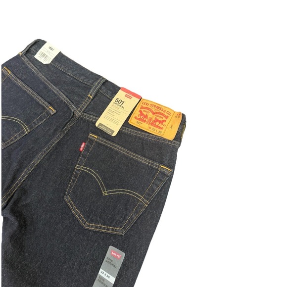 Levis 501 Jeans Original Straight Leg Button Fly 100% Cotton Dark Wash W33X36L - Picture 9 of 16